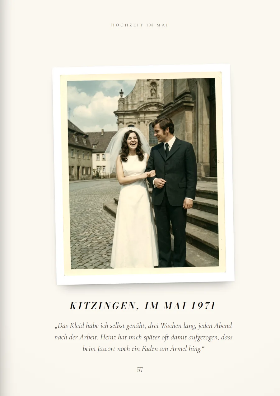 Eine Seite mit dem Hochzeitsfoto von 1971